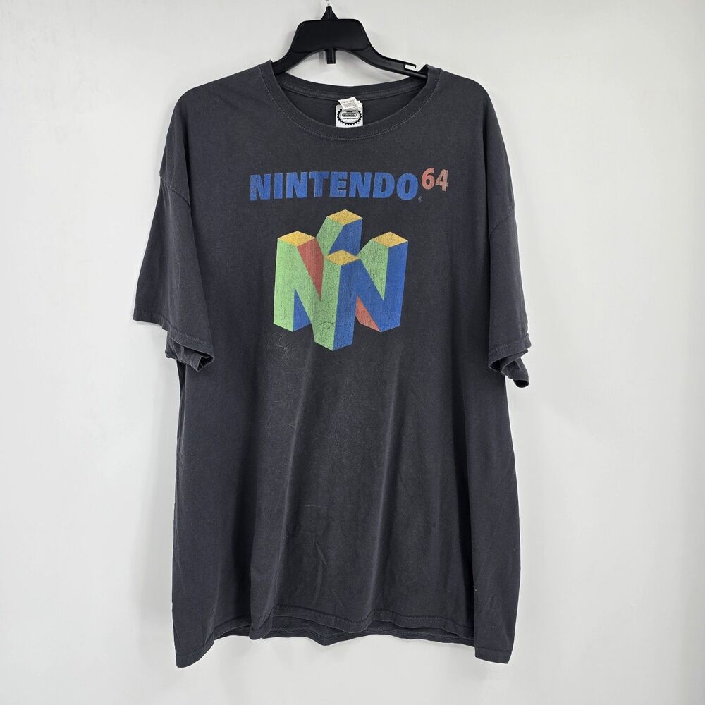 Vtg Y2K Authentic Nintendo 64 Tshirt Mens 2XL Black Short Sleeve Tee Washed Out